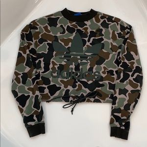 Adidas cropped camo hoodie with tie